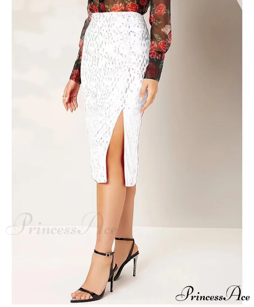 Side Slit Solid Color Tight Over Knee Slim Skirt - Image 3