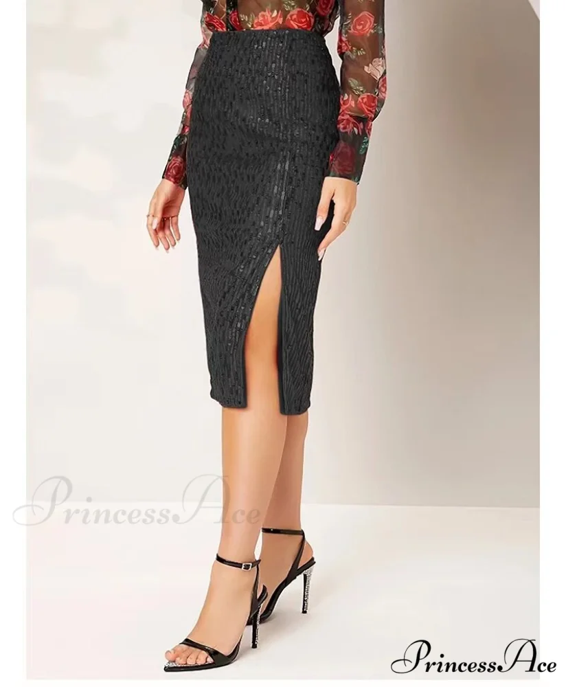 Side Slit Solid Color Tight Over Knee Slim Skirt - Image 5