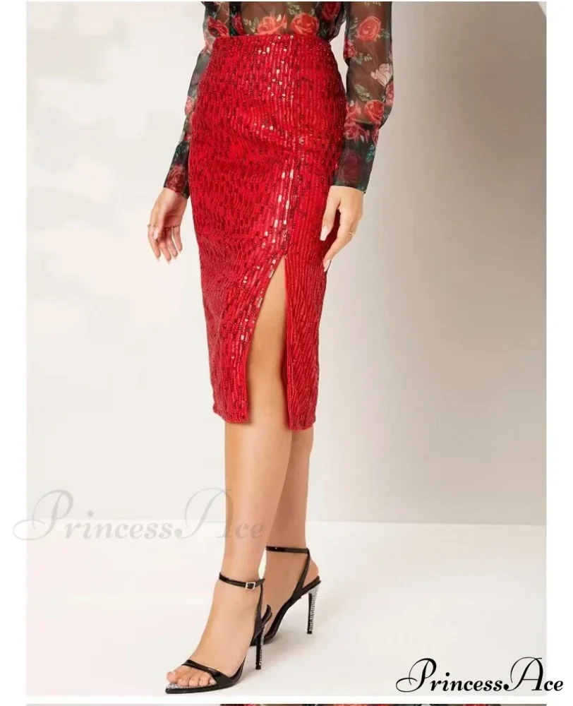 Side Slit Solid Color Tight Over Knee Slim Skirt - Image 8