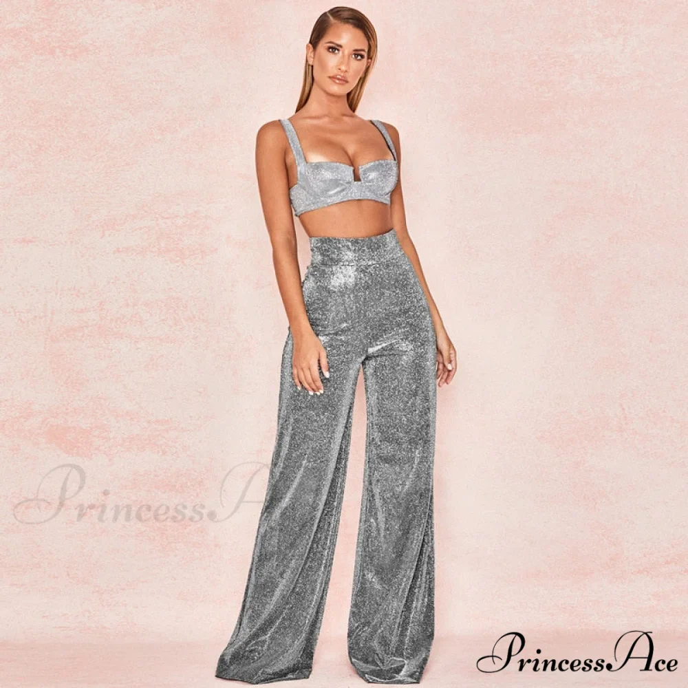 Wide Leg High Waist Vintage Bright Silk Casual Pants - Image 4