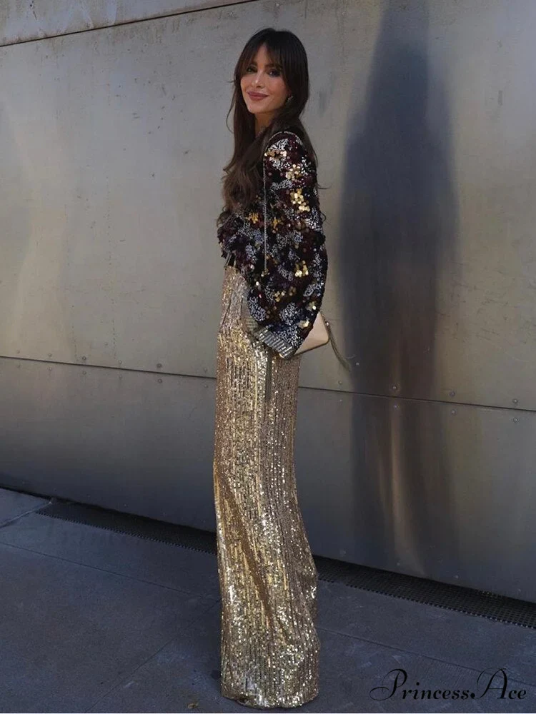 Wide Leg Pants High Waist Sequins Long Pants - Image 2