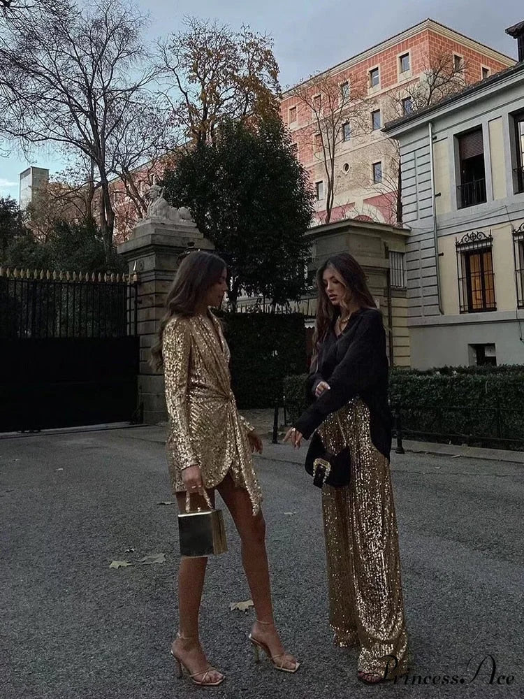 Wide Leg Pants High Waist Sequins Long Pants - Image 5
