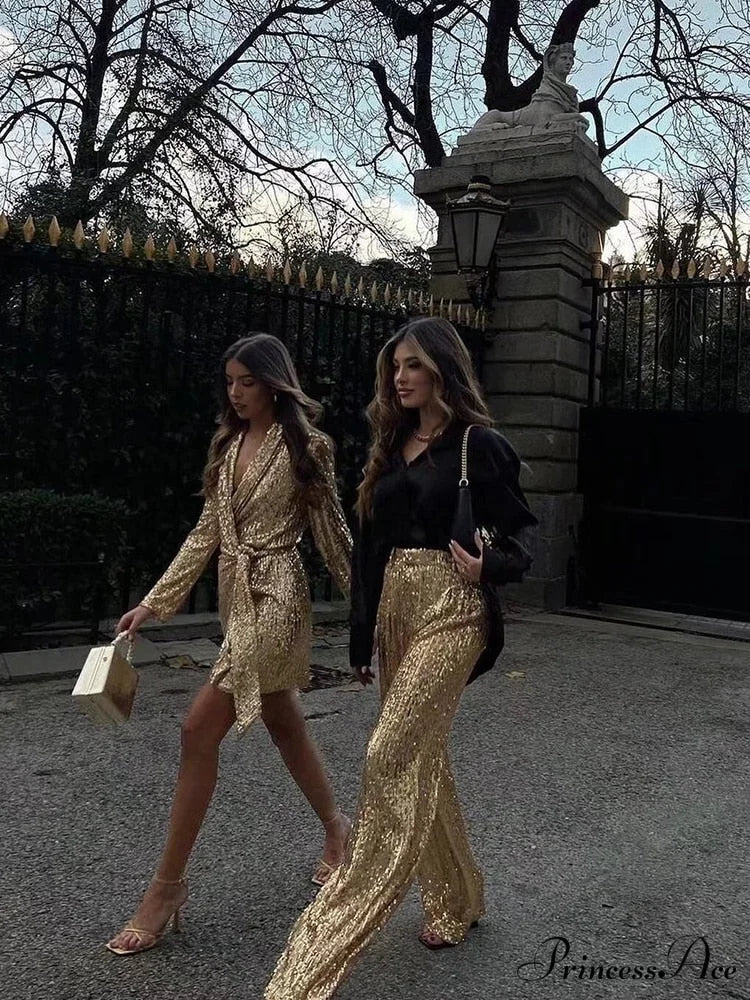 Wide Leg Pants High Waist Sequins Long Pants - Image 6