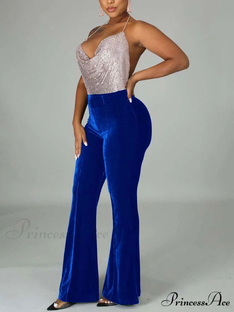 Velvet Velour Flared Bell Bottoms High Waist Pants - Image 14