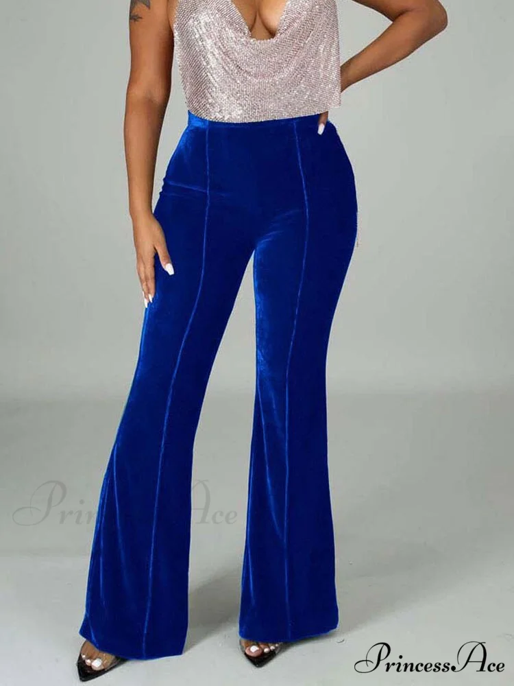 Velvet Velour Flared Bell Bottoms High Waist Pants - Image 19