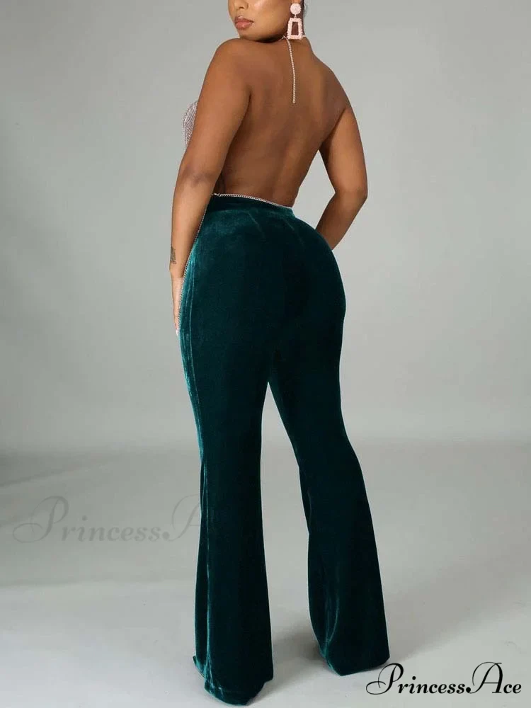 Velvet Velour Flared Bell Bottoms High Waist Pants - Image 4