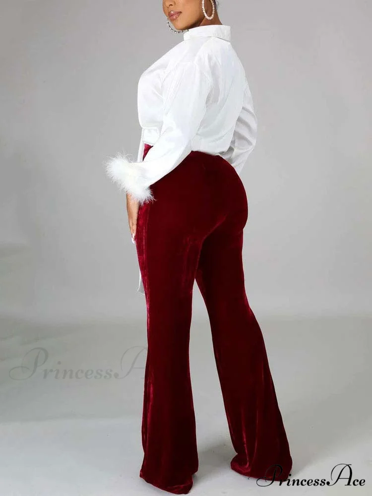 Velvet Velour Flared Bell Bottoms High Waist Pants - Image 7