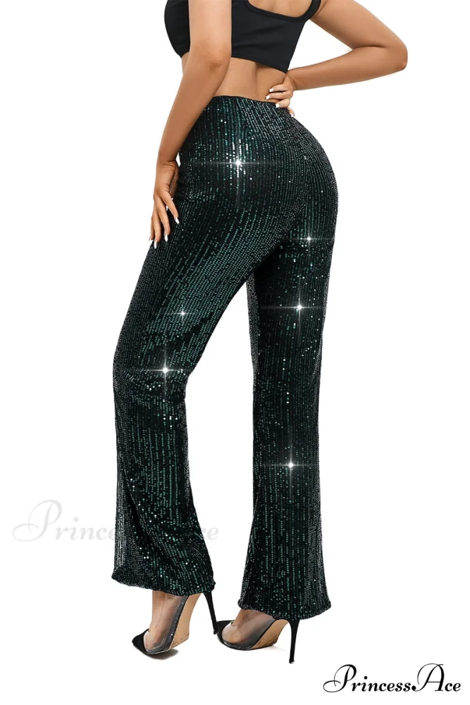 Glitter High Waist Wide Leg Sequin Pants - Image 8