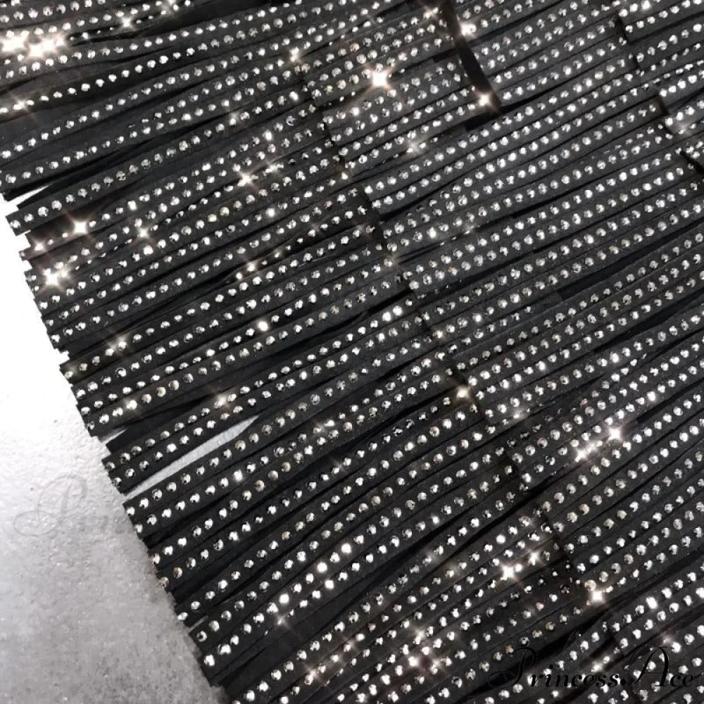 Rhinestones Tassel High Waist Belt Skirt - Image 5