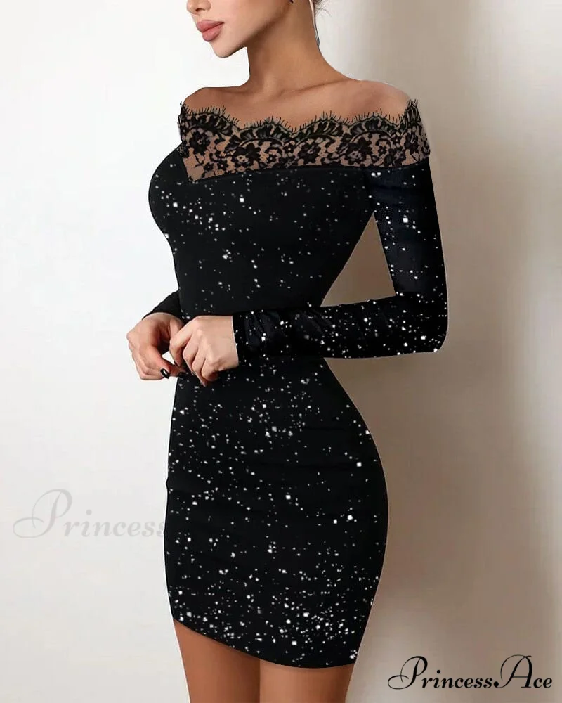 Sequin Sheer Mesh Glitter Long Sleeve Party Dress - Image 2