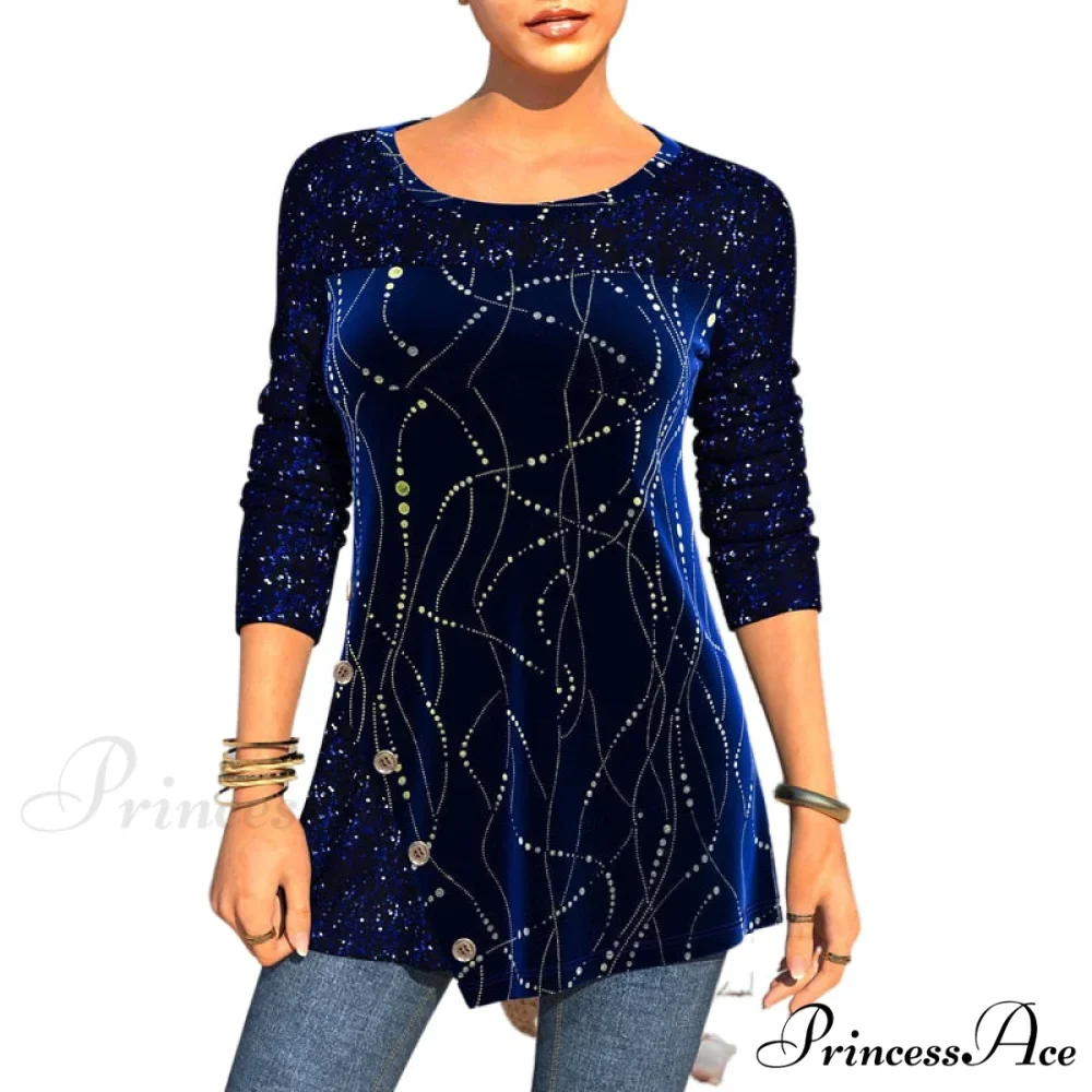 Plus Size Graphic Printed Sequins Patchwork Round Neck T Shirt - Image 16