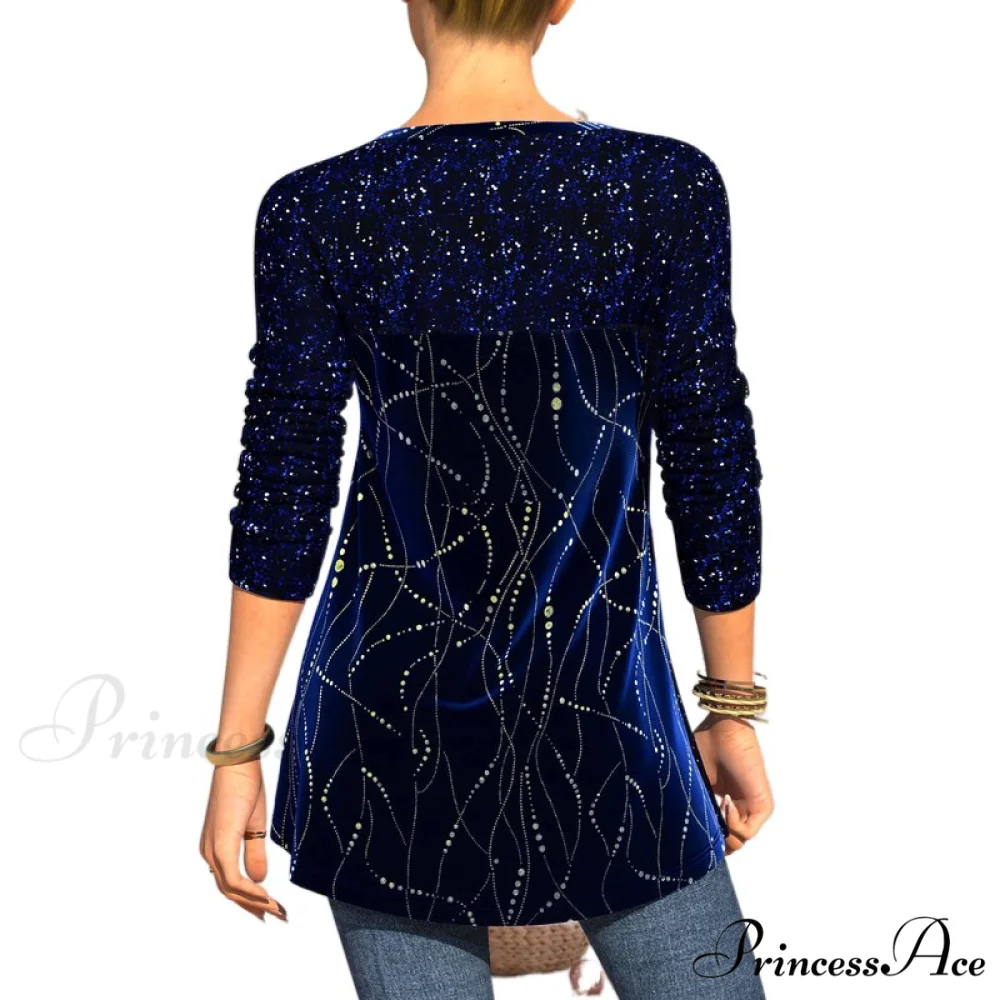 Plus Size Graphic Printed Sequins Patchwork Round Neck T Shirt - Image 17