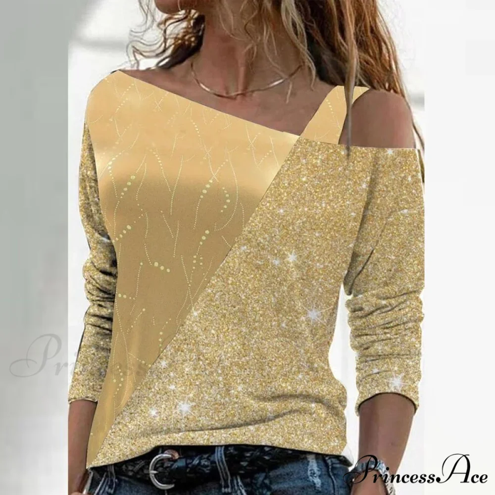 Retro Glitter Gold Contrast Casual Long Sleeve Straps Pullover - Image 19