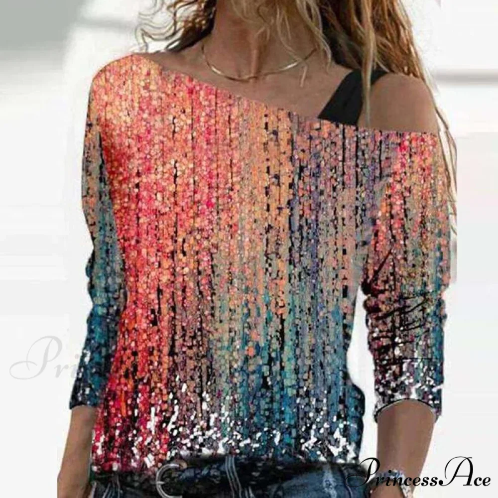 Retro Glitter Gold Contrast Casual Long Sleeve Straps Pullover - Image 20