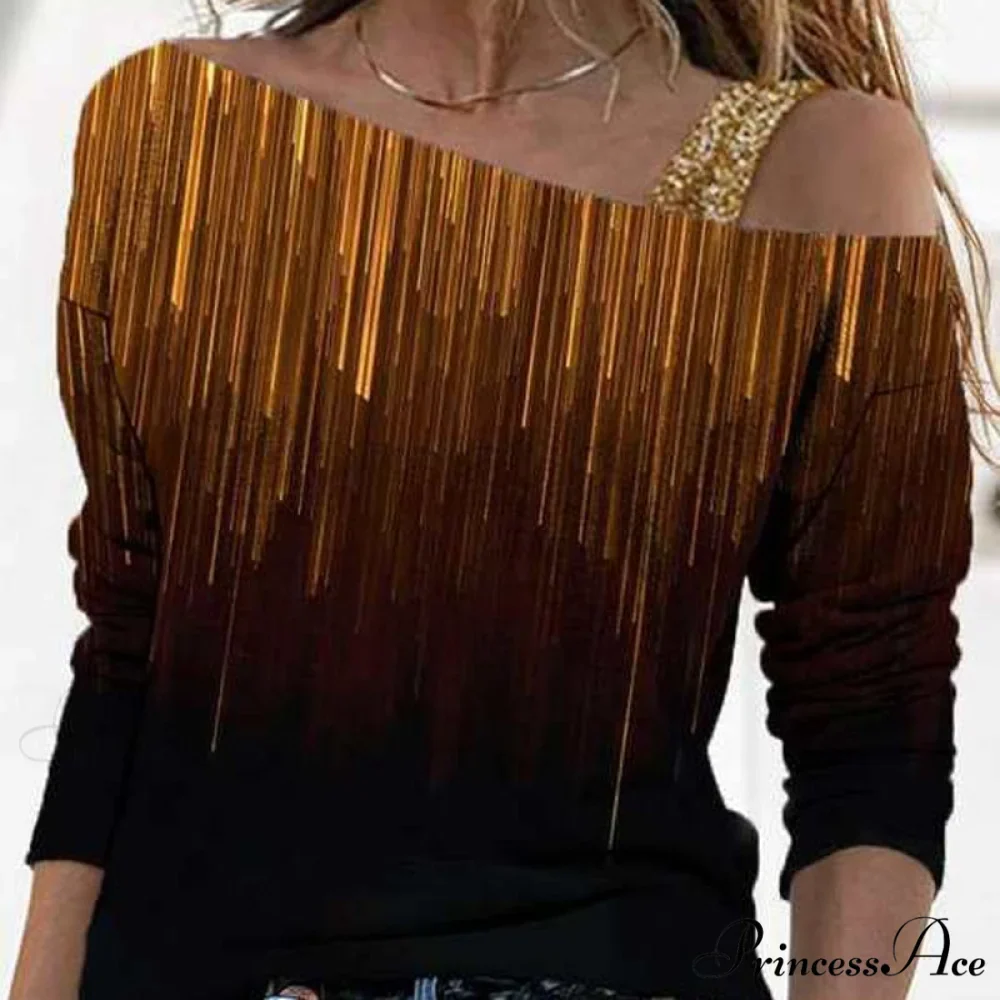 Retro Glitter Gold Contrast Casual Long Sleeve Straps Pullover - Image 5