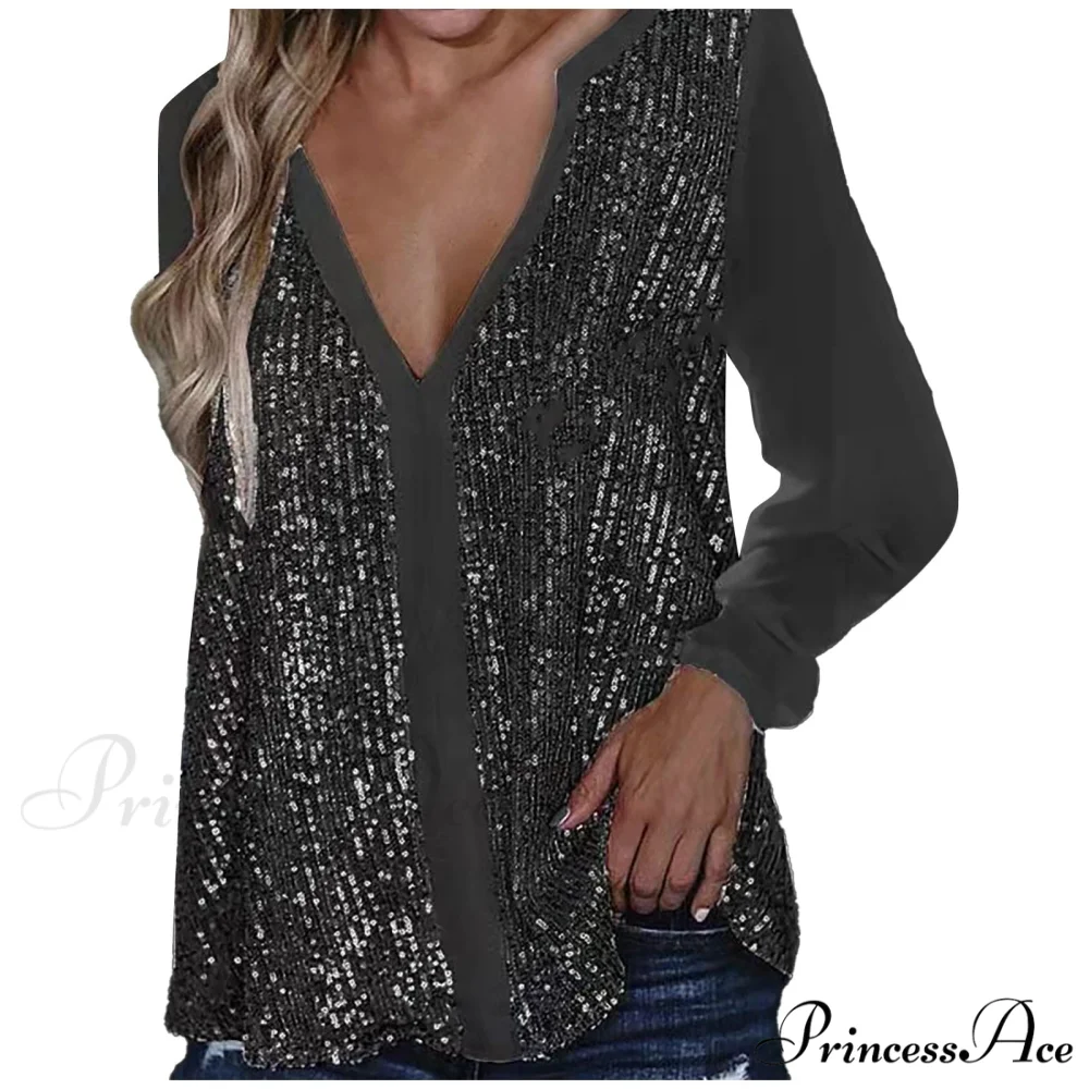 Sequin Casual Long Sleeve Fall Streetwear Blouse - Image 7