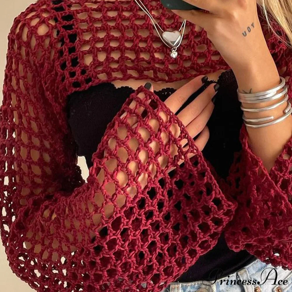 Summer Sexy Long Sleeve Smock Knitted Crop Top - Image 5