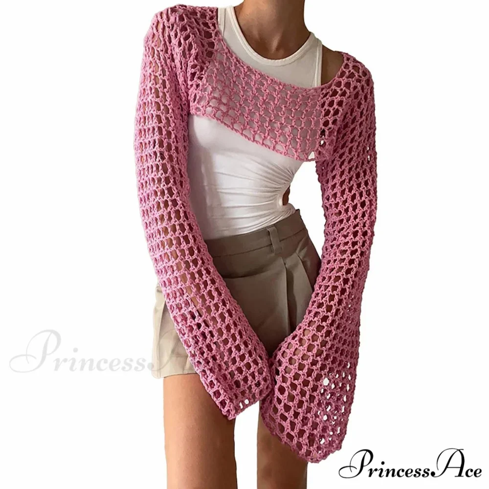 Summer Sexy Long Sleeve Smock Knitted Crop Top - Image 7