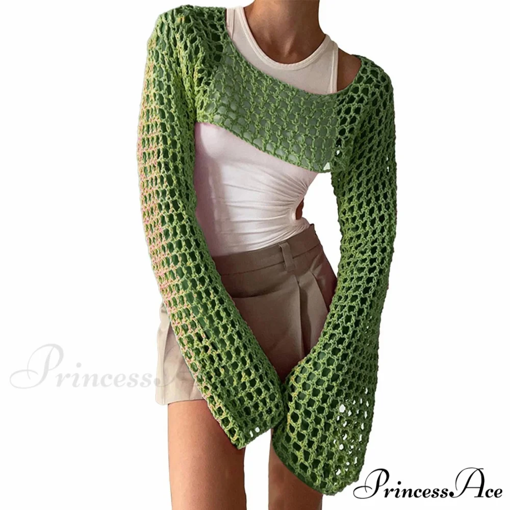 Summer Sexy Long Sleeve Smock Knitted Crop Top - Image 9