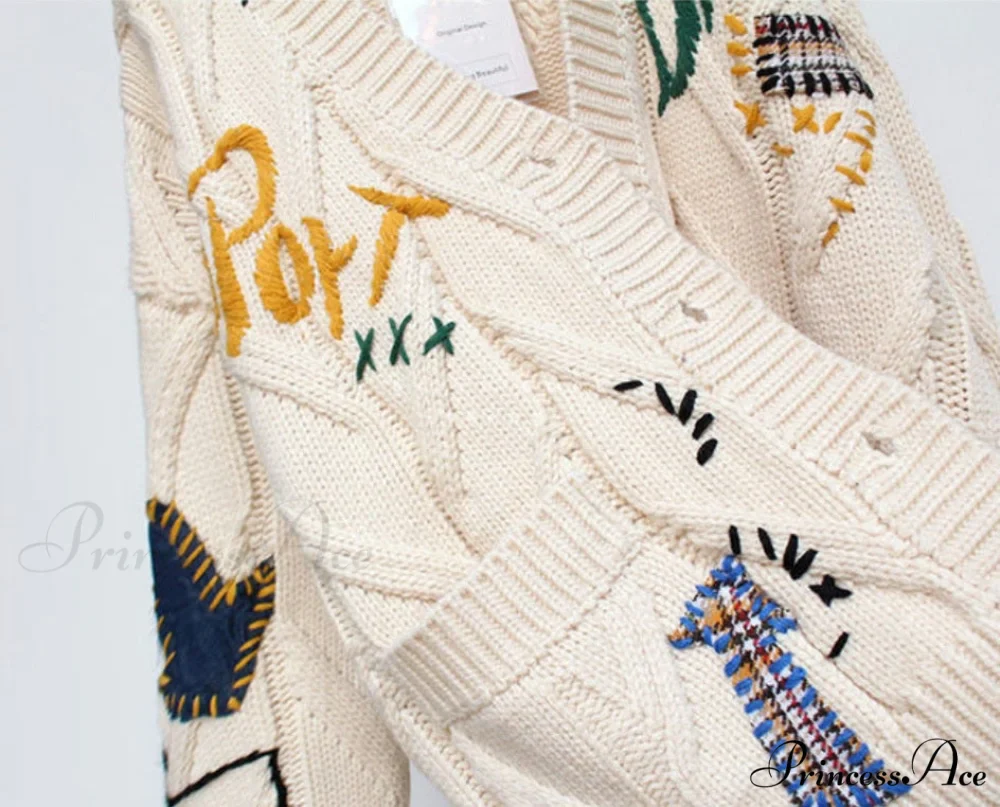 Jacket Loose Pocket Embroidery Fashion Knit Cardigan - Image 13