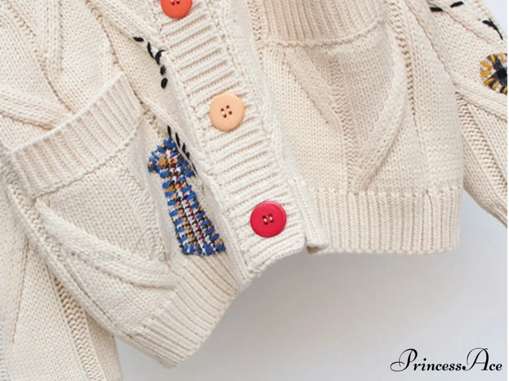 Jacket Loose Pocket Embroidery Fashion Knit Cardigan - Image 14