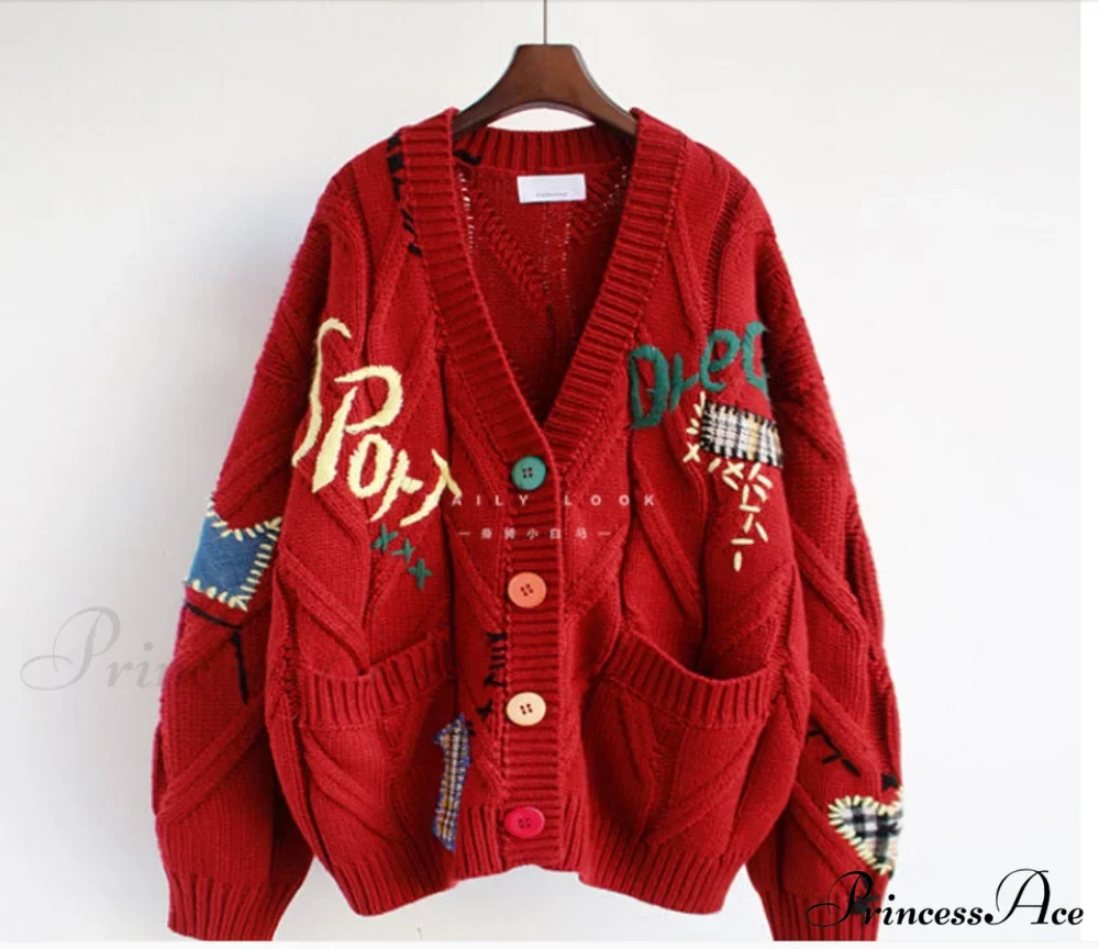 Jacket Loose Pocket Embroidery Fashion Knit Cardigan - Image 16