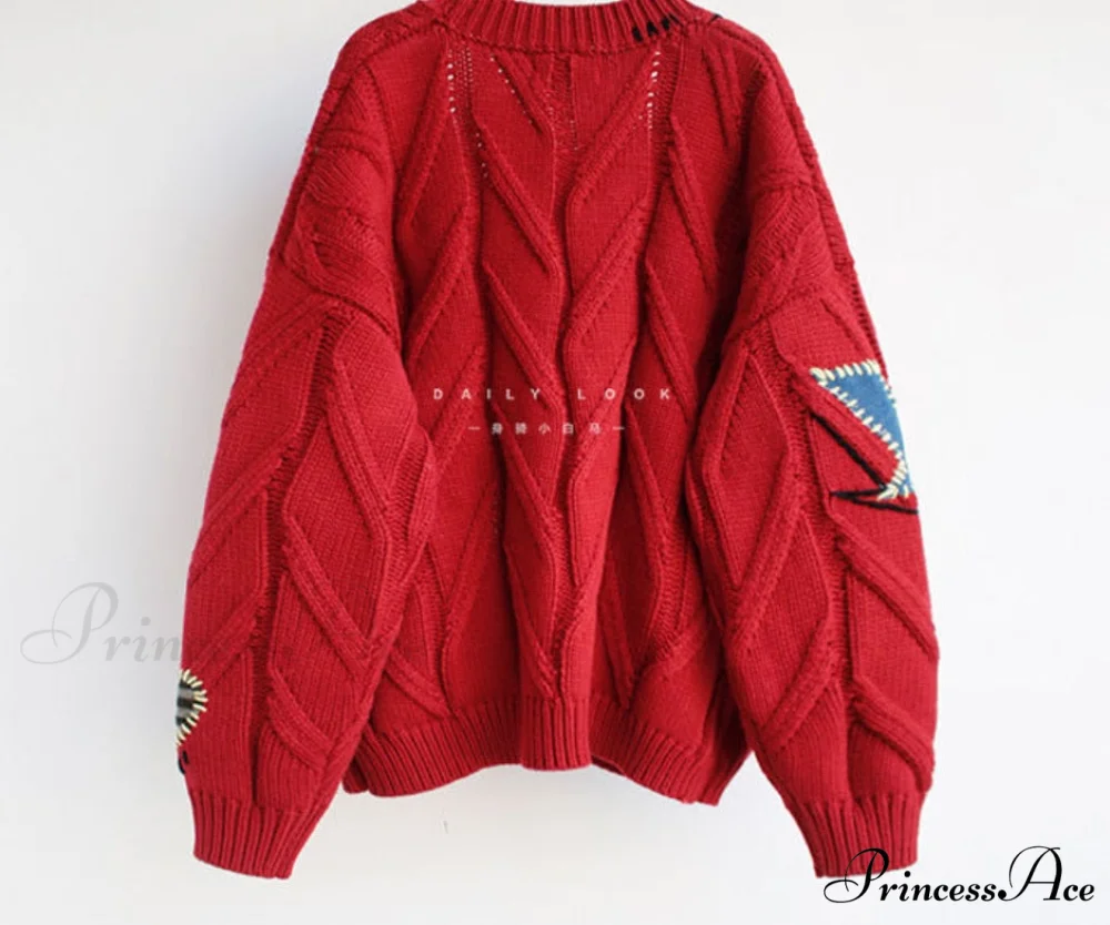 Jacket Loose Pocket Embroidery Fashion Knit Cardigan - Image 17