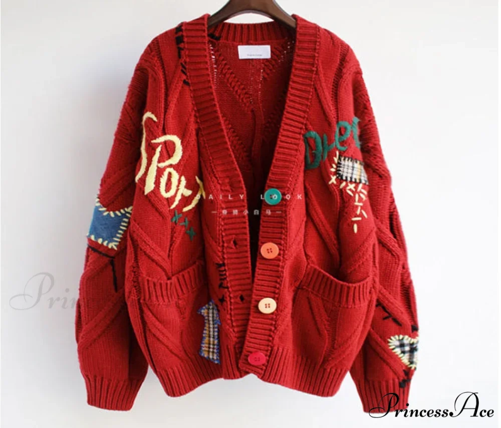 Jacket Loose Pocket Embroidery Fashion Knit Cardigan - Image 18