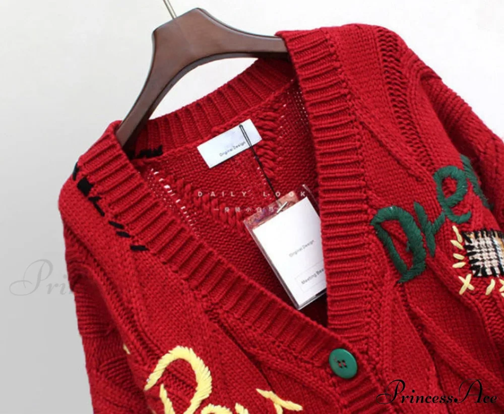 Jacket Loose Pocket Embroidery Fashion Knit Cardigan - Image 19
