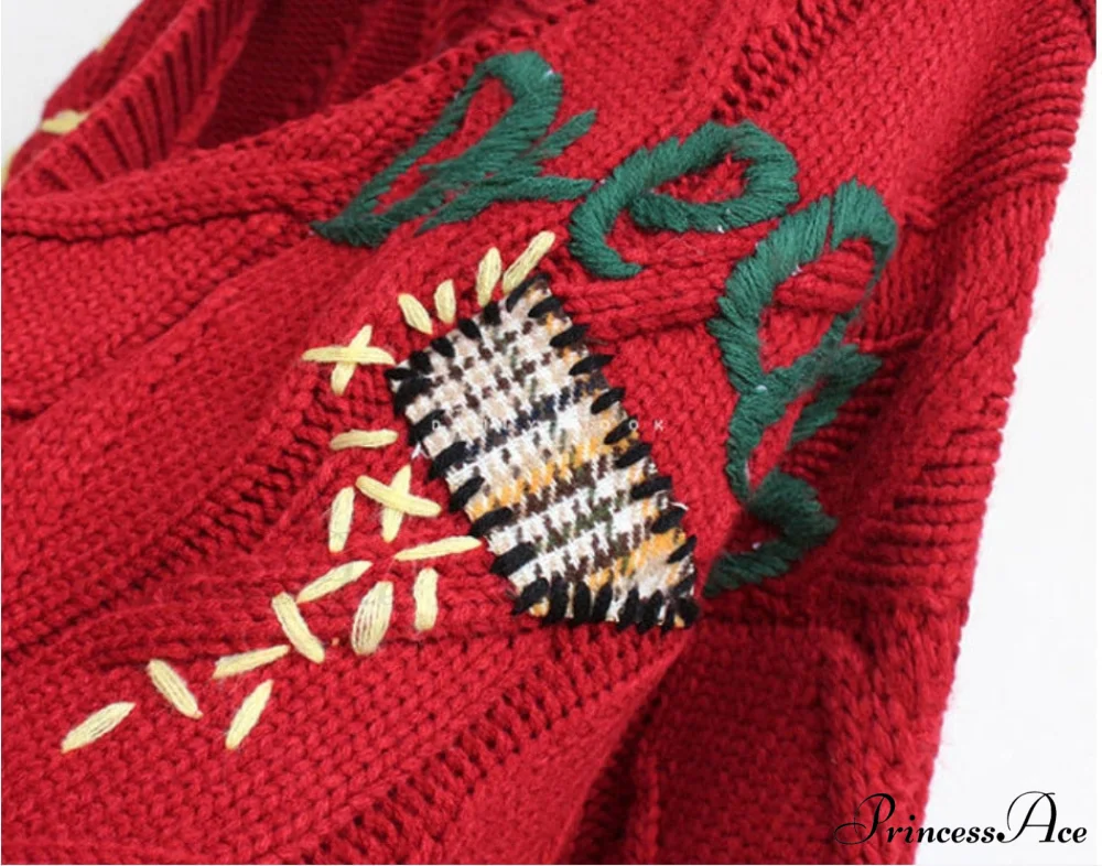 Jacket Loose Pocket Embroidery Fashion Knit Cardigan - Image 20