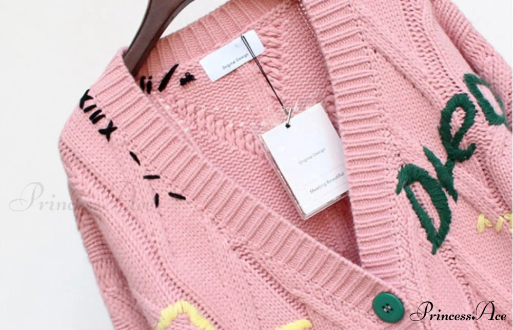 Jacket Loose Pocket Embroidery Fashion Knit Cardigan - Image 25