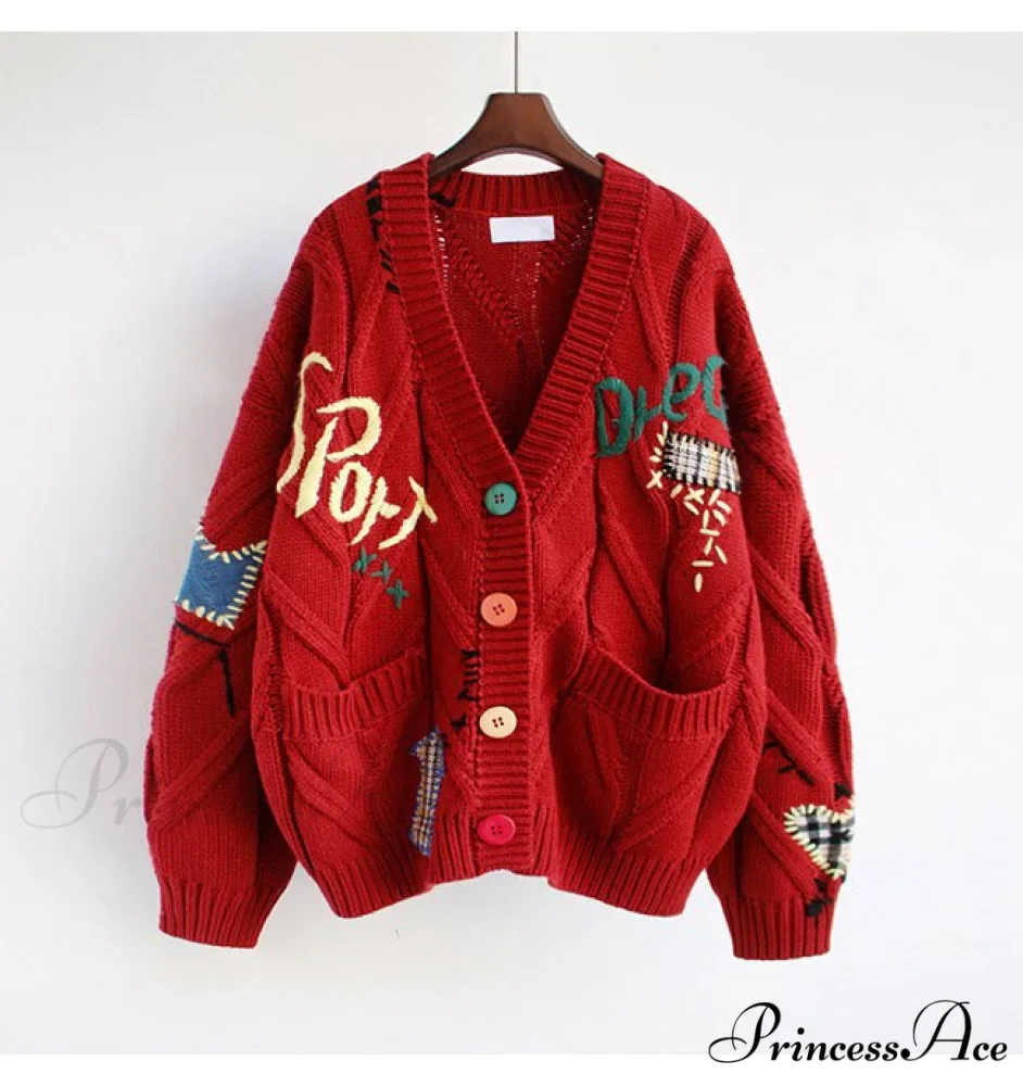 Jacket Loose Pocket Embroidery Fashion Knit Cardigan - Image 8