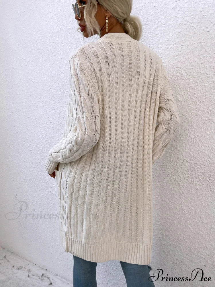 New Long Coat Twisted Rope Solid Color Knitted Cardigans - Image 3