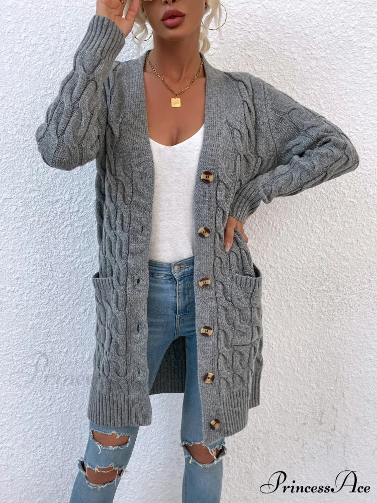 New Long Coat Twisted Rope Solid Color Knitted Cardigans - Image 5