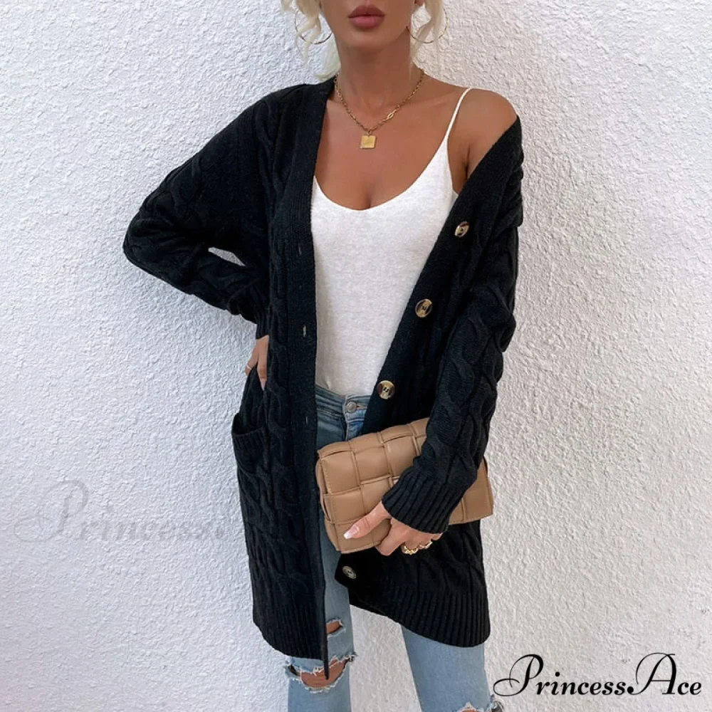 New Long Coat Twisted Rope Solid Color Knitted Cardigans - Image 9