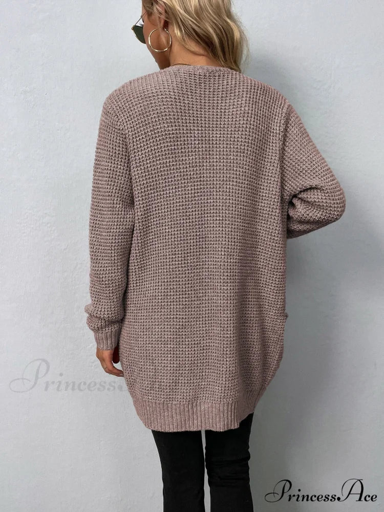 Women's Sweater New V-Neck Solid Color Loose Fit Pockets Long Cardigan - Image 2