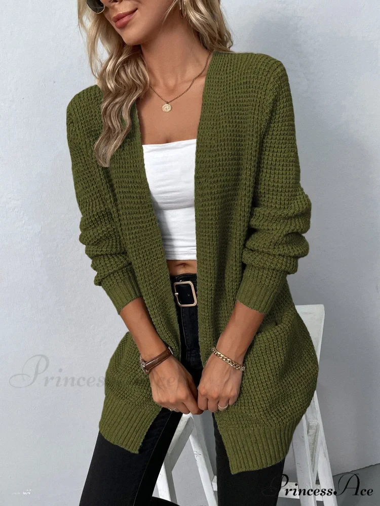 Women's Sweater New V-Neck Solid Color Loose Fit Pockets Long Cardigan - Image 3