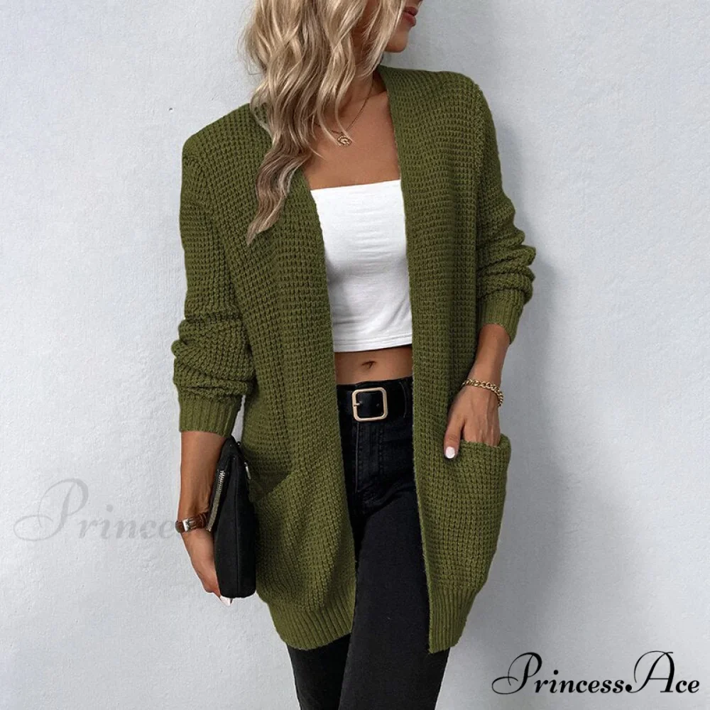 Women's Sweater New V-Neck Solid Color Loose Fit Pockets Long Cardigan - Image 6