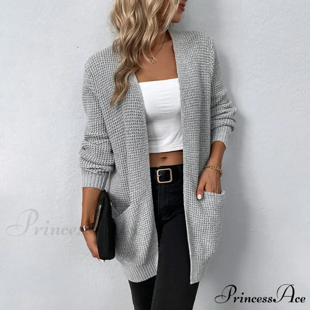 Women's Sweater New V-Neck Solid Color Loose Fit Pockets Long Cardigan - Image 8