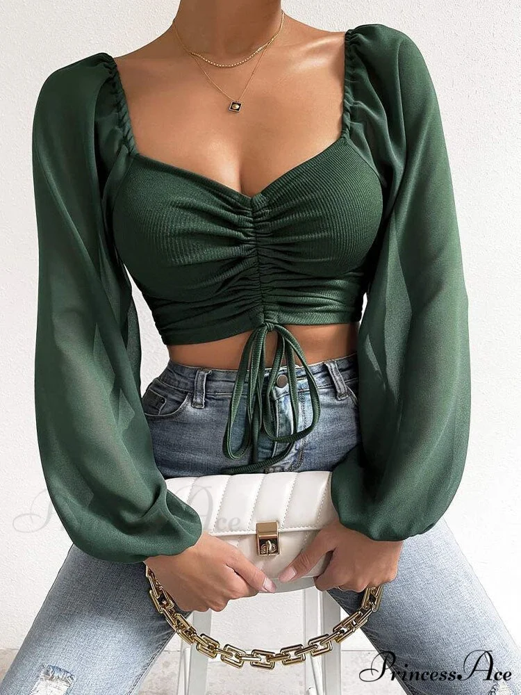 Lantern Sleeve V-Neck Fashion Blouses - Image 7
