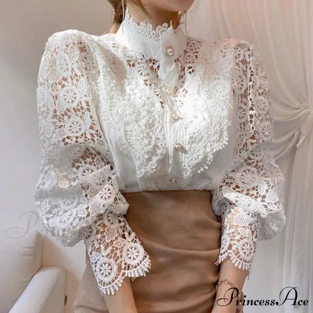Solid Button Stand Collar Plus Size Blouse - Image 2