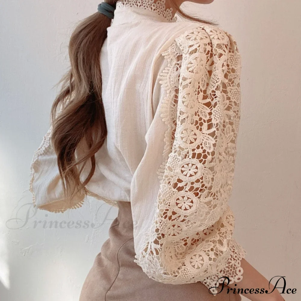 Solid Button Stand Collar Plus Size Blouse - Image 6