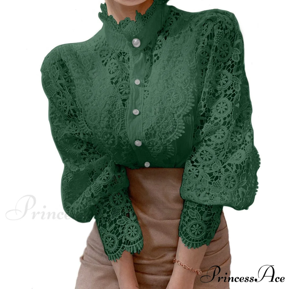 Solid Button Stand Collar Plus Size Blouse - Image 7