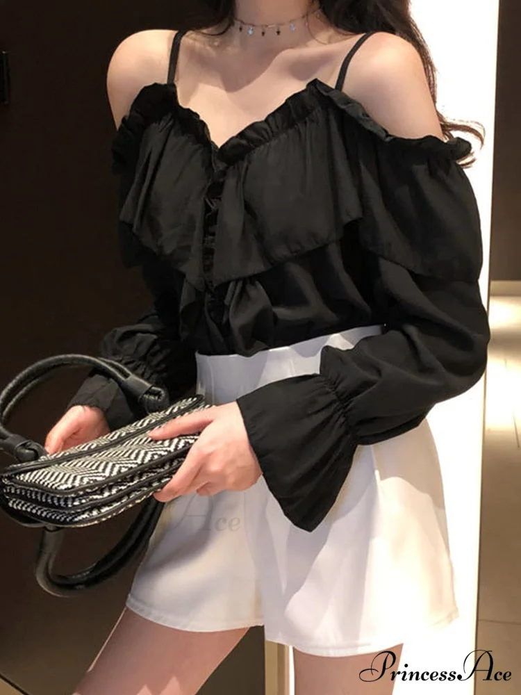 Casual Loose Spaghetti Strap Flare Sleeve Ruffles Tops - Image 3