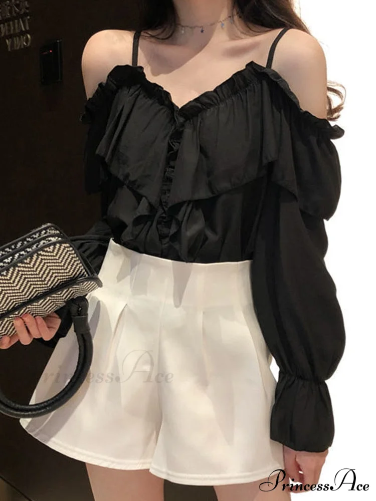 Casual Loose Spaghetti Strap Flare Sleeve Ruffles Tops - Image 5