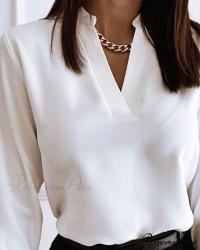 Office Lady Chain Printed Pullover Blouse - Image 12