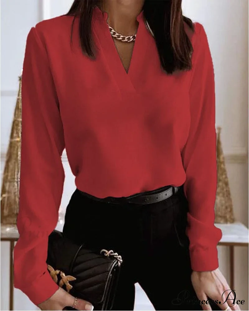 Office Lady Chain Printed Pullover Blouse - Image 13