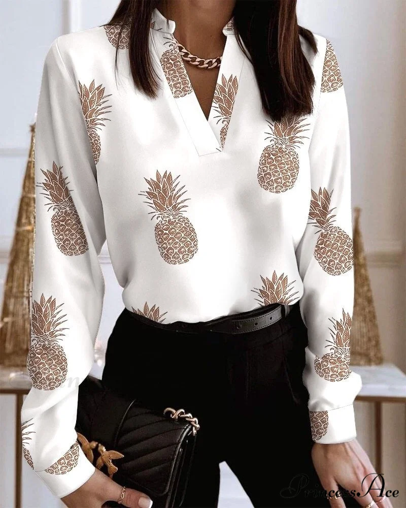 Office Lady Chain Printed Pullover Blouse - Image 16
