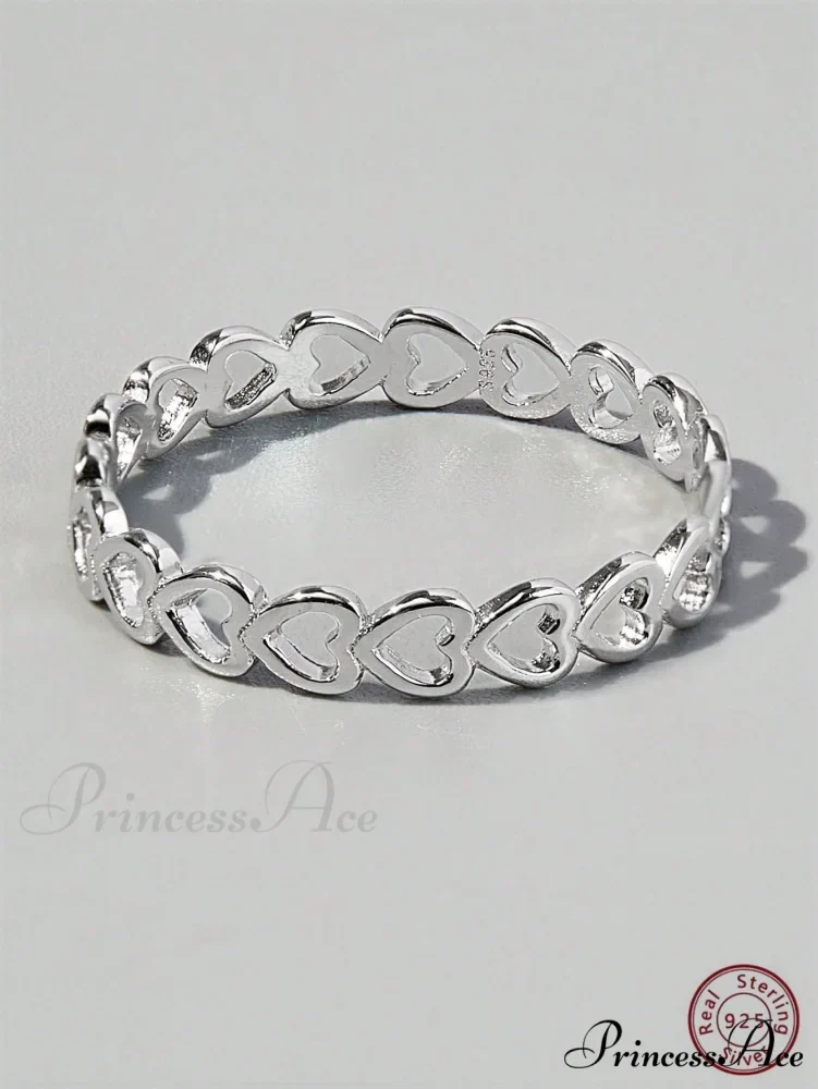 Heart Design Silver Wedding Band Ring - Image 2