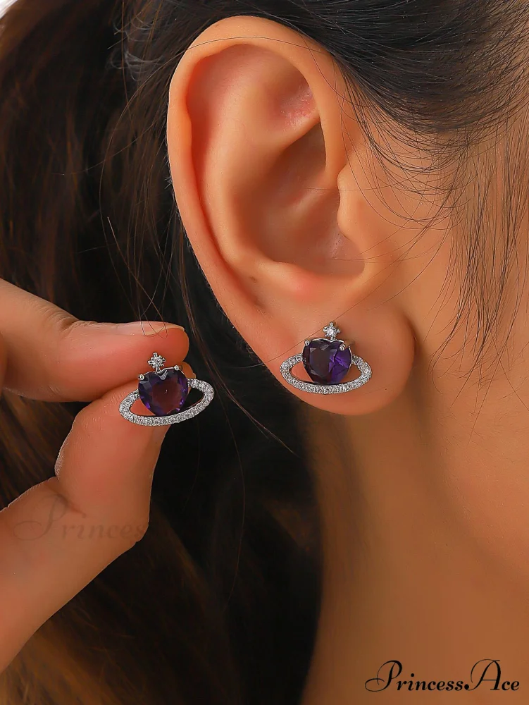 Cubic Zirconia Heart Shaped Stud Earrings - Image 13
